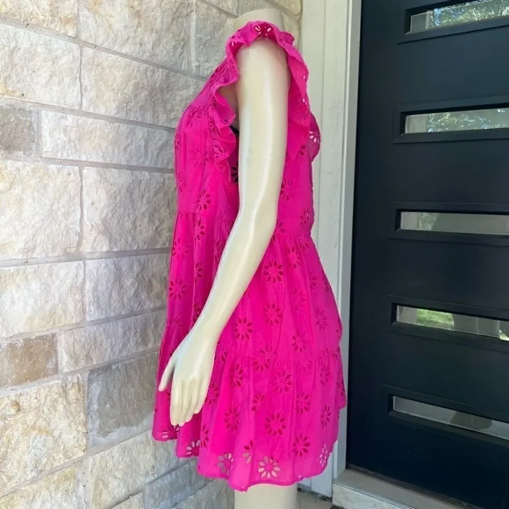 NWOT Women's Fuchsia‎ Pink Eyelet Spring/Summer Babydoll Dress Size Medium